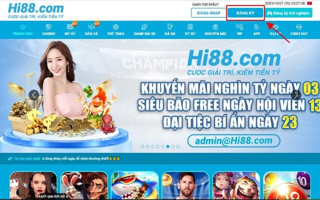 Chọn đăng ký tại trang chủ Hi88