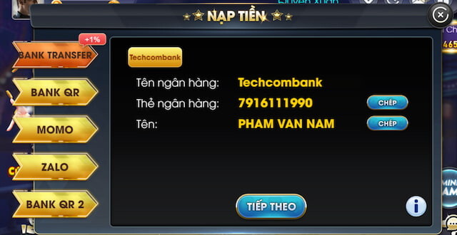 Chọn phương thức nạp tiền 999bet