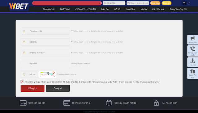Đăng ký tài khoản Vwbet
