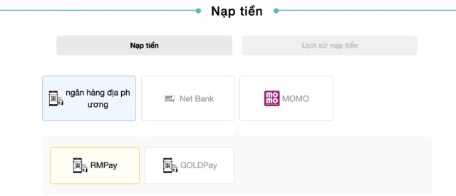 Chọn phương thức nạp tiền