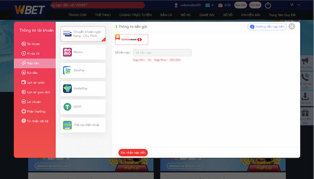 Nạp tiền Vwbet đơn giản