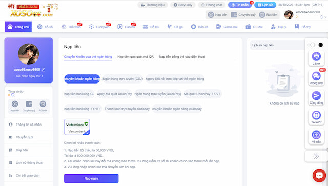 Nạp tiền Xoso66 đơn giản