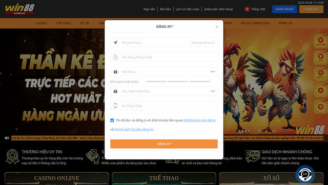 Nhập đầy đủ thông tin đăng ký Win88