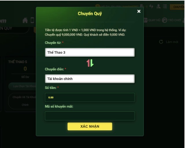 Chuyển quỹ từ tài khoản chơi 